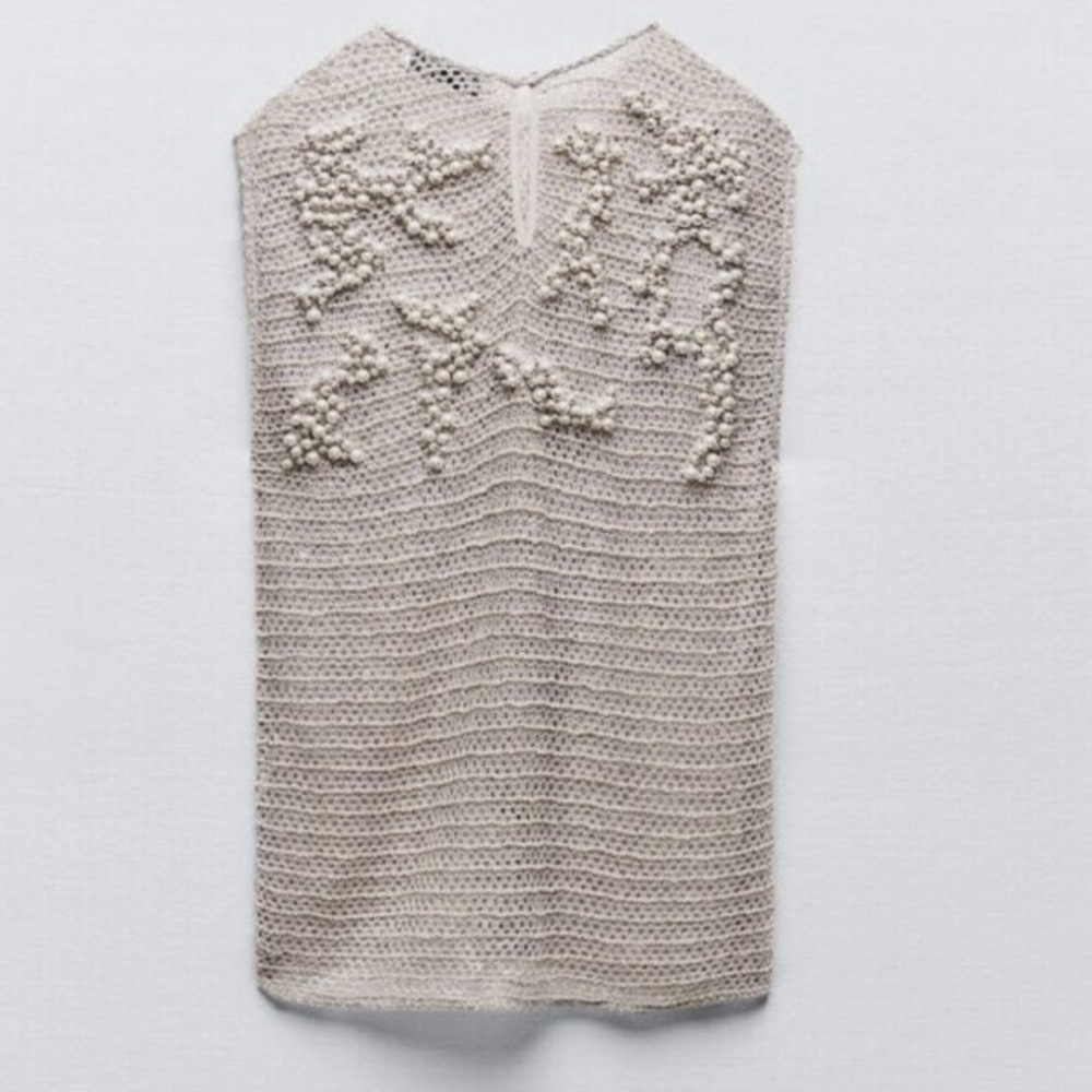 ZARA Limited Edition Gray Pearl Rhinestone Embellished Knit Top - Picture 11 of 13